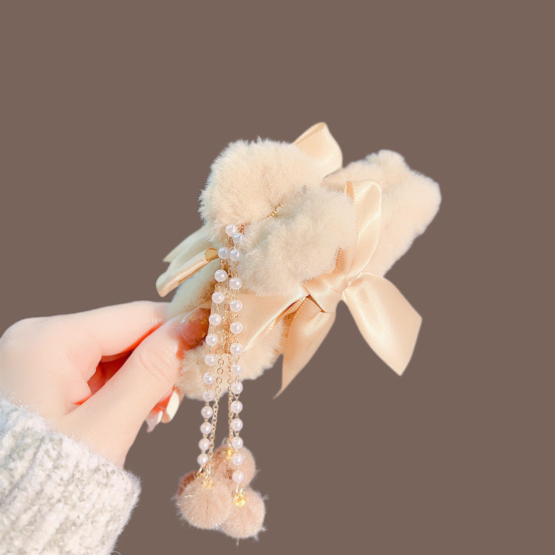 Autumn and winter bow tassel pendant hair ball hairpin